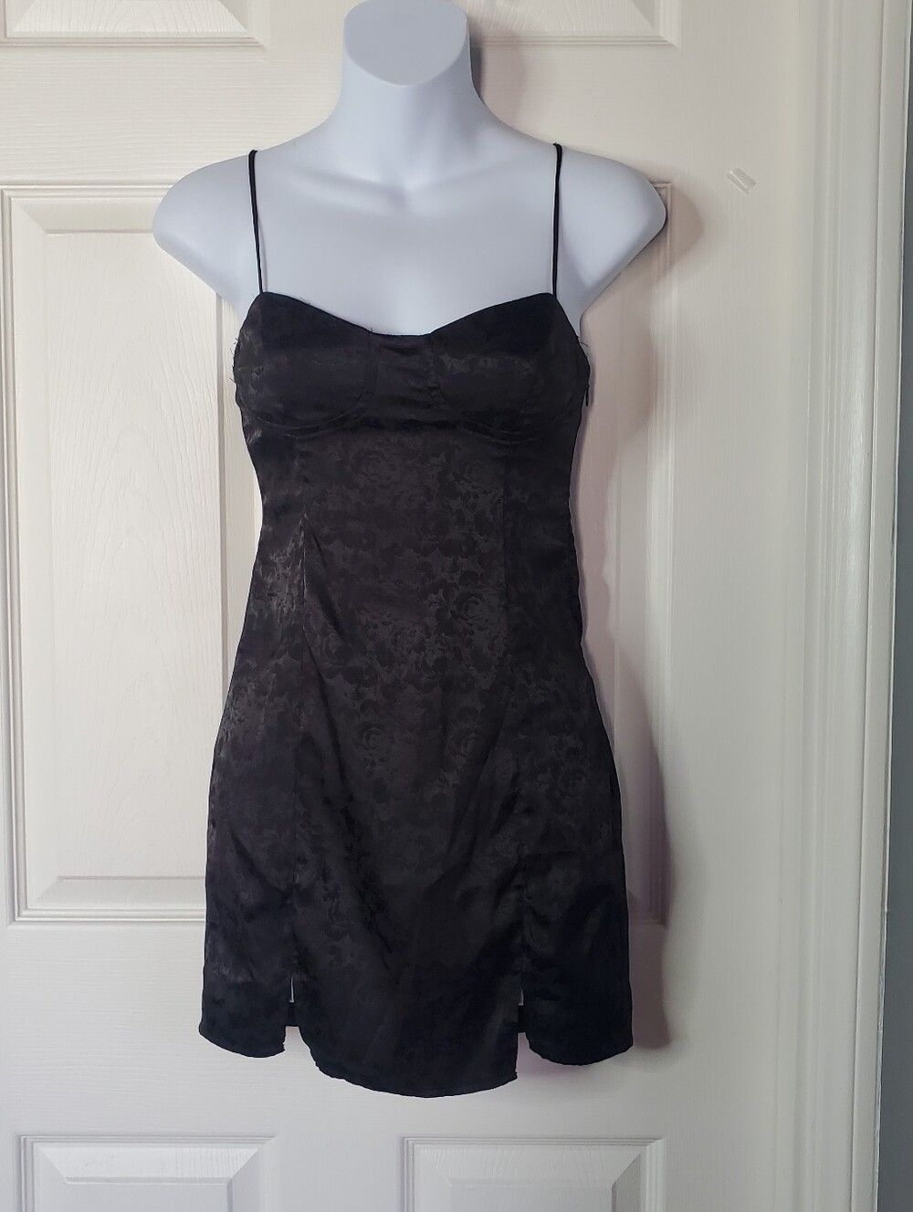 Black Satin Slip Mini Dress Spaghetti Straps Y2K  Fairy‎ Grunge Babydoll Size 4